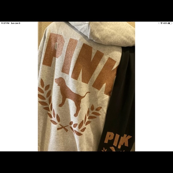 Victoria’s Secret Pink Lounge Shine fleece Campus Pullover Hoodie & Pants RARE L - Picture 2 of 7